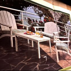 NEW Aluminum Adirondack Patio Set 4-piece  Loveseat Chairs Table Cushions – New Old Stock