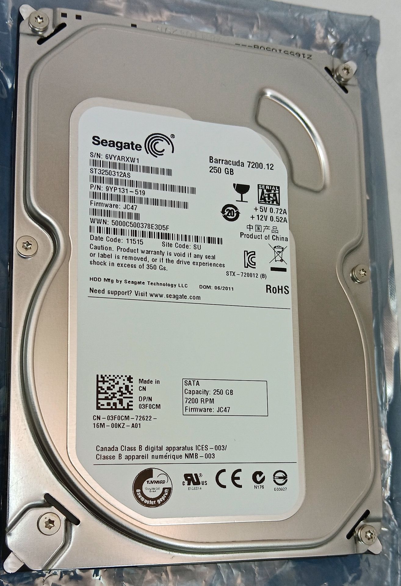 Seagate SATA 250GB Desktop Hard Drive - Tested in Good Heath