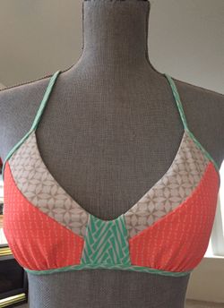 Women’s Sexy orange green tan bikini top strappy back Large
