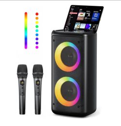 Bluetooth Speaker with 2 Wireless Microphones, 30W Big Party Speaker for Adults Kid Karaoke with Lights, Portable 6000mAh Large Battery Speaker Suppor
