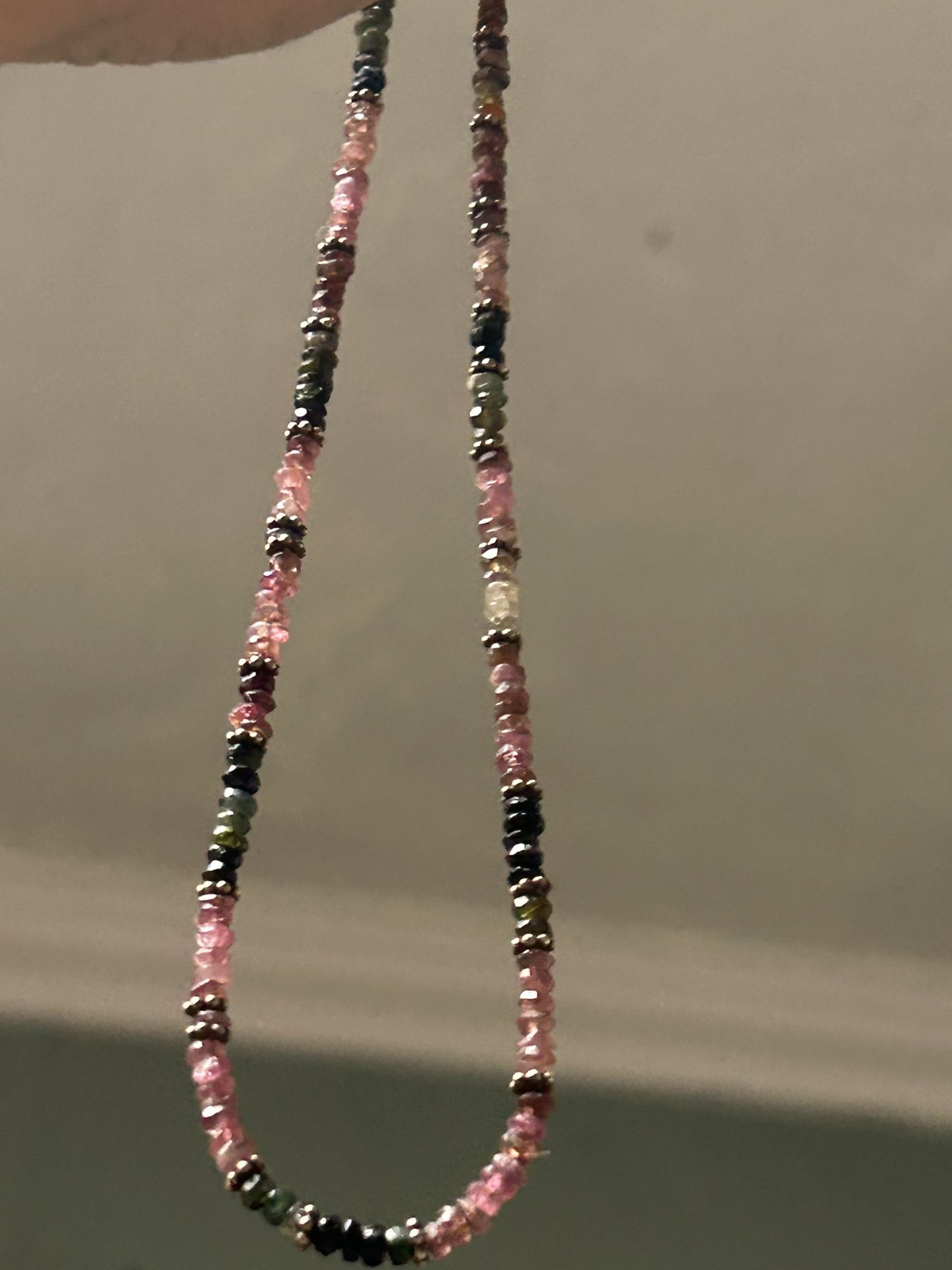 Rainbow Tourmaline Gemstone Necklace Silver Clasp 925 With Faceted Gem In Center