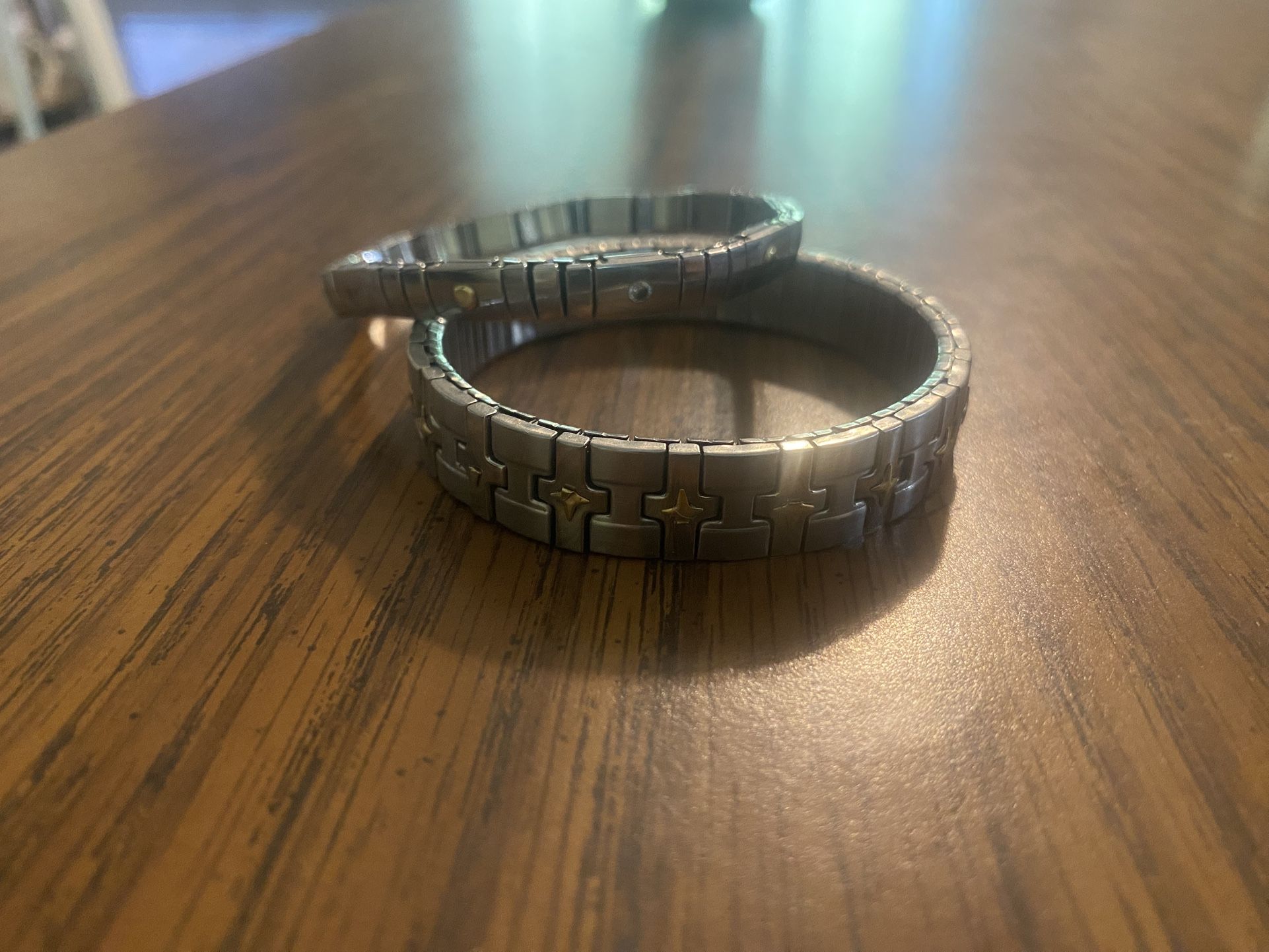 Milor Italy stainless steal w 18k yellow gold stretchy bangle bracelet and another one that’s 14k