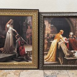 Framed Edmund Blair Leighton Painting Replicas: "The Accolade" & "God Speed"