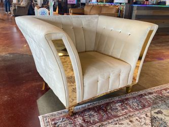 ADORA Made in Italy Cream & Gold Trim Button Tuft Armchair