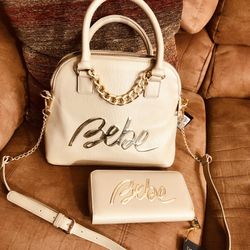Brand New  Charming Beige /Gold  BeBe Handbag & Wallet