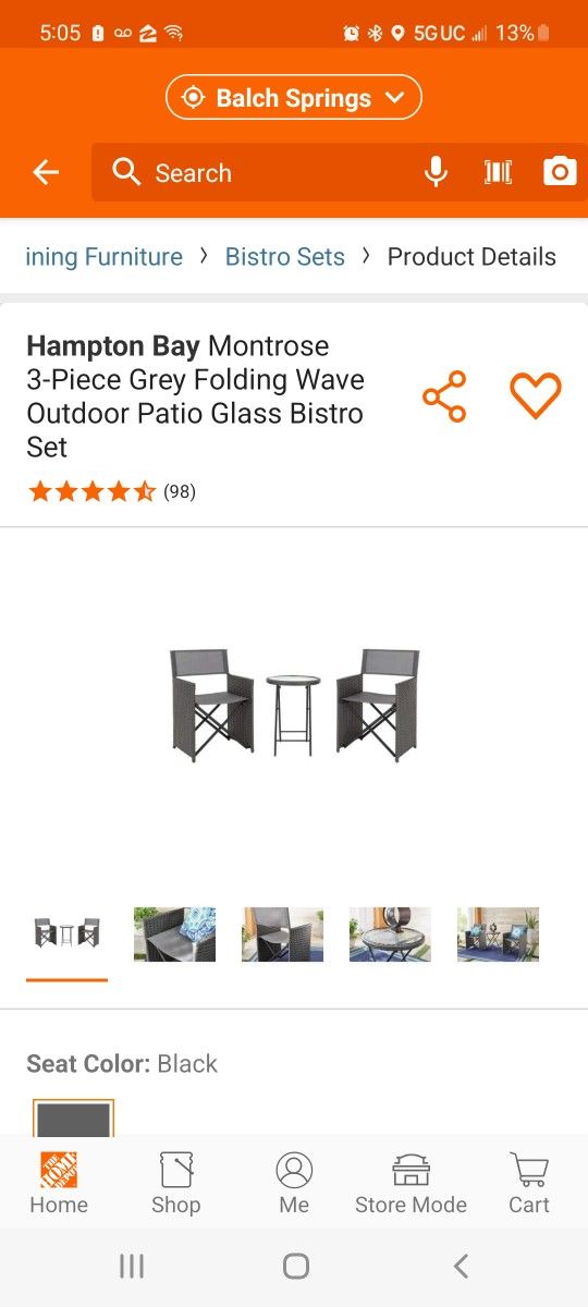 Hampton Bay Montrose 3-Piece Grey Folding Wave Outdoor Patio Glass Bistro Se
Including 2chairs and 1 side table
Button closure mechanism allows for ea