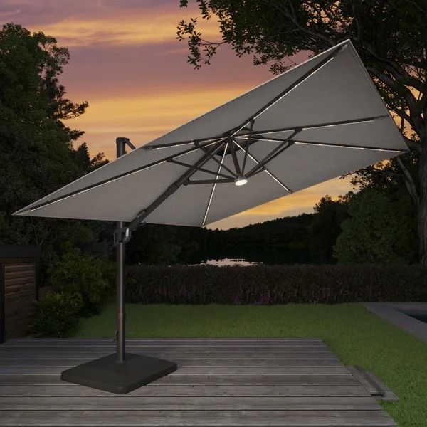 New Seasons Sentry 10' Square 2-Tier Solar LED Aluminum Cantilever Umbrella With Base