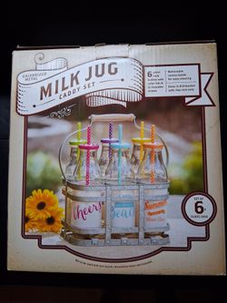 Galvanized Metal Milk Jug Caddy Set of 6