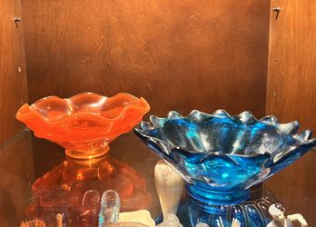 Antique Hand blown blue and orange glass bowls