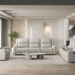 Brand New Super Plush Beige 3pc Reclining Sofa Set