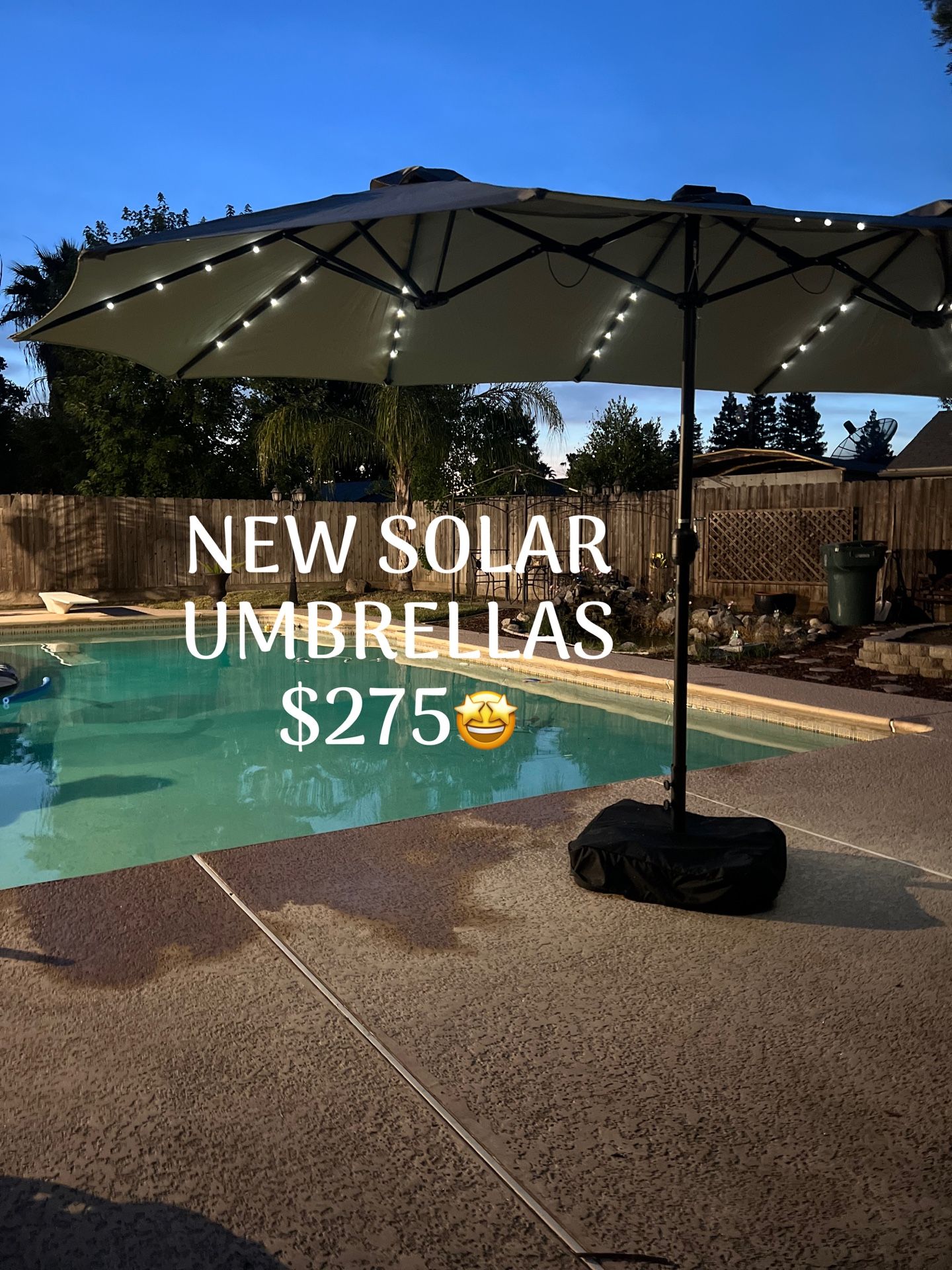 NEW LARGE SOLAR UMBRELLAS WITH LED LIGHTS