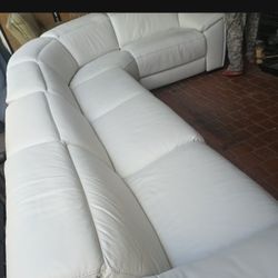 SECTIONAL GENUINE 100% LEATHER RECLINER ELECTRIC ⚡ WHITE . DELIVERY SERVICE AVAILABLE 🚚⚡🚚