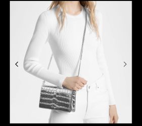 NEW Silver Croc-Embossed Crossbody Bag – Metallic Chain Shoulder Purse 