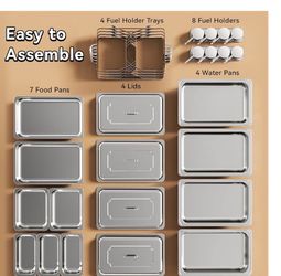 r Chafing Dishes for Buffet, 9Qt, 4 Pack, Silver Multi-Size Food Pans, Foldable Frame, Sturdy and Durable, Roll-Edge Design, Stainless Steel, For Part