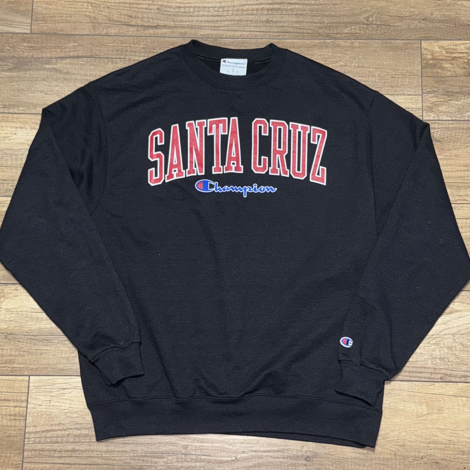 Santa Cruz California Champion Fleece Winter Pullover Sweatshirt Black Mens L