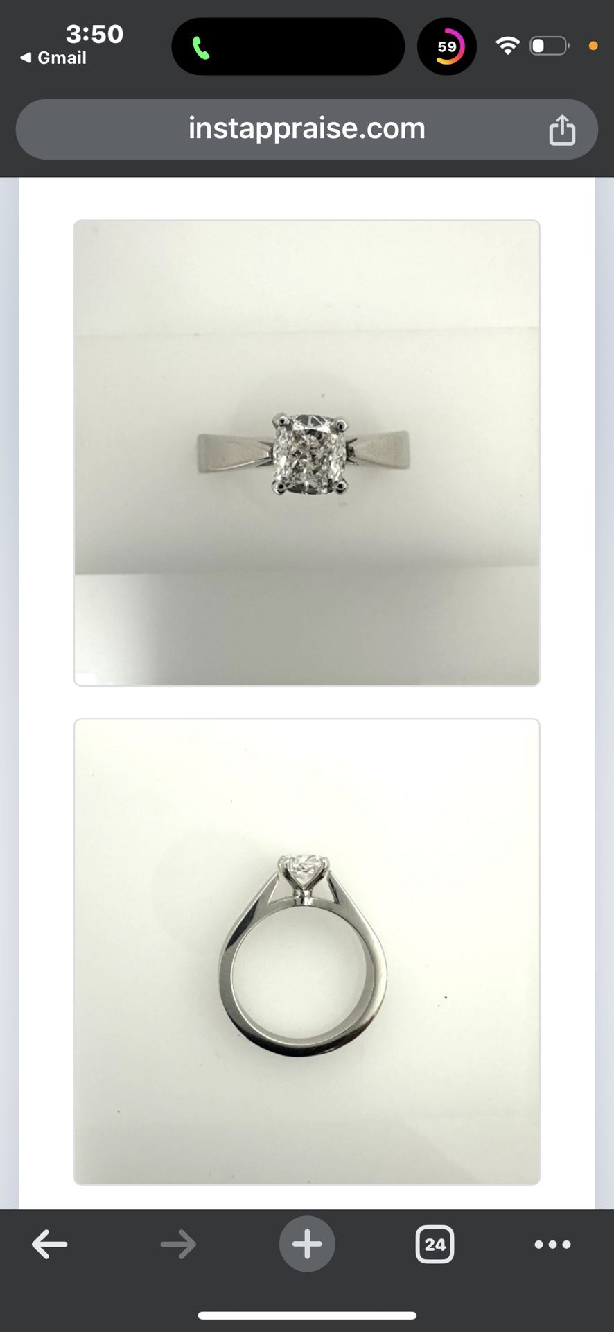 Radiant Cut 1 Carat Diamond Ring On Platinum Setting! Vvs1 G Color Natural Diamond