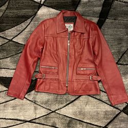 Cherry Red Leather Jacket 