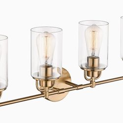 Femila 4-light Vanity Light Gold Bathroom Light Clear Glass Shades Champagne Finish New 