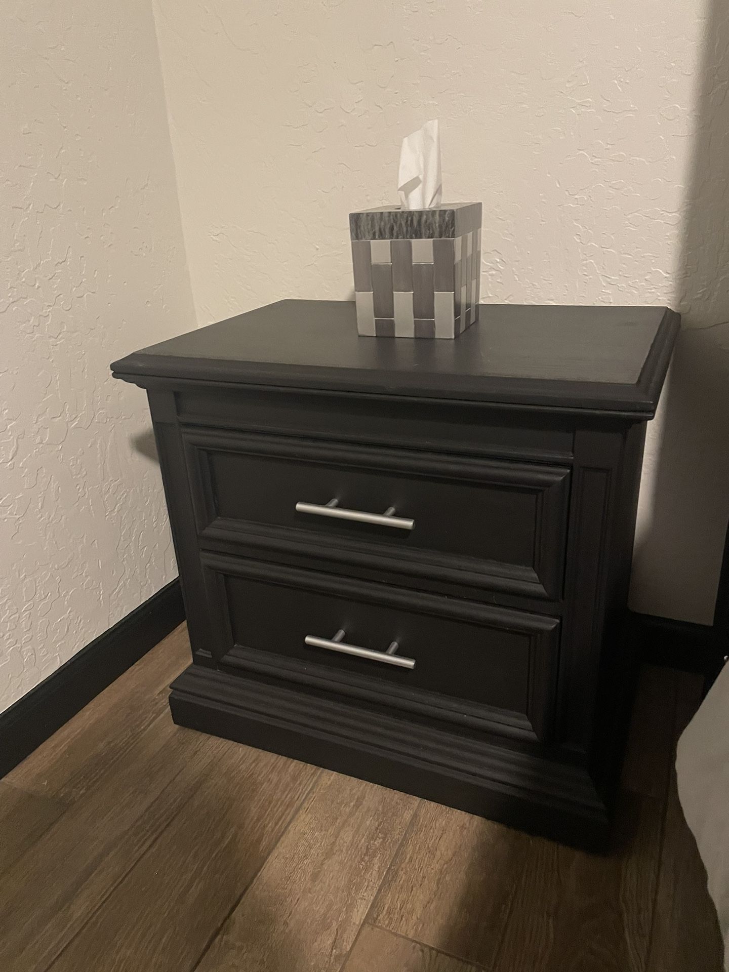 Two Black Wood Nightstands