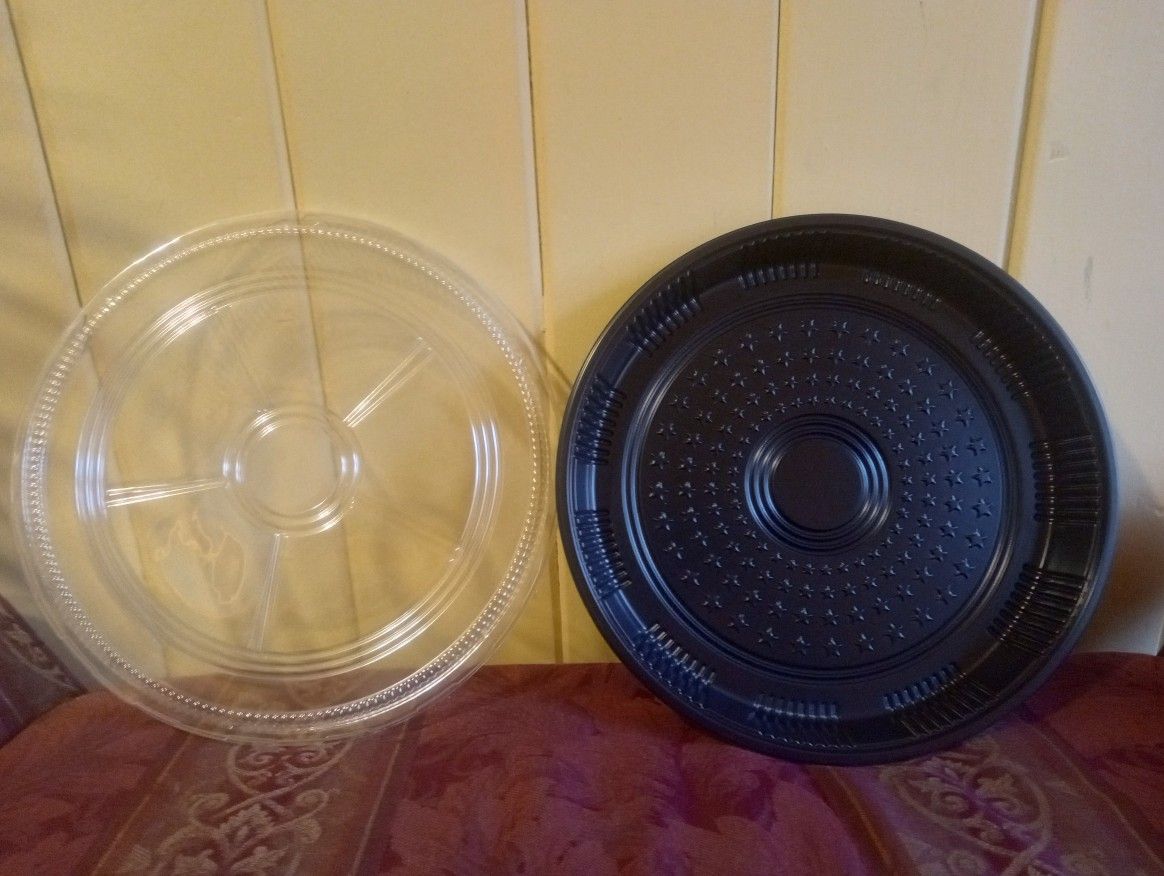 120/Sets Black Round Sushi Party Trays 15 inch Sushi Tray with Lid