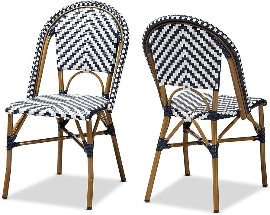 Baxton Studio Celie Bistro Dining Side Chair in Navy and White (Set of 2)

