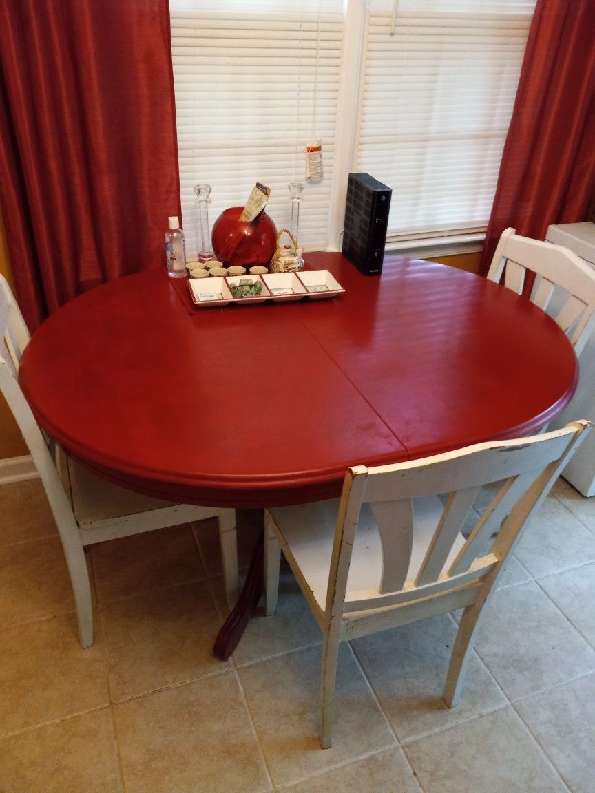 Red Table 3 Chairs