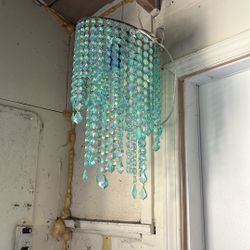 20” Vintage Blue Crystal Hanging Chandelier Lamp