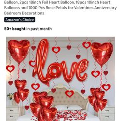 Valentines Day Party Decorations Set - 36 Inch Love Foil Balloon, 2pcs 18inch Foil Heart Balloon, 18pcs 10inch Heart Balloons and 1000 Pcs Rose Petals