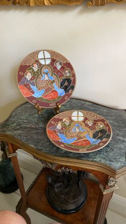 Vintage Pair Of Satsuma Textured Hand Painted 7.25 Inches dishes ~Clear Markings