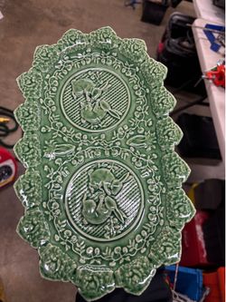 Bordallo Pinheiro Green Ceramic Rabbit Platters