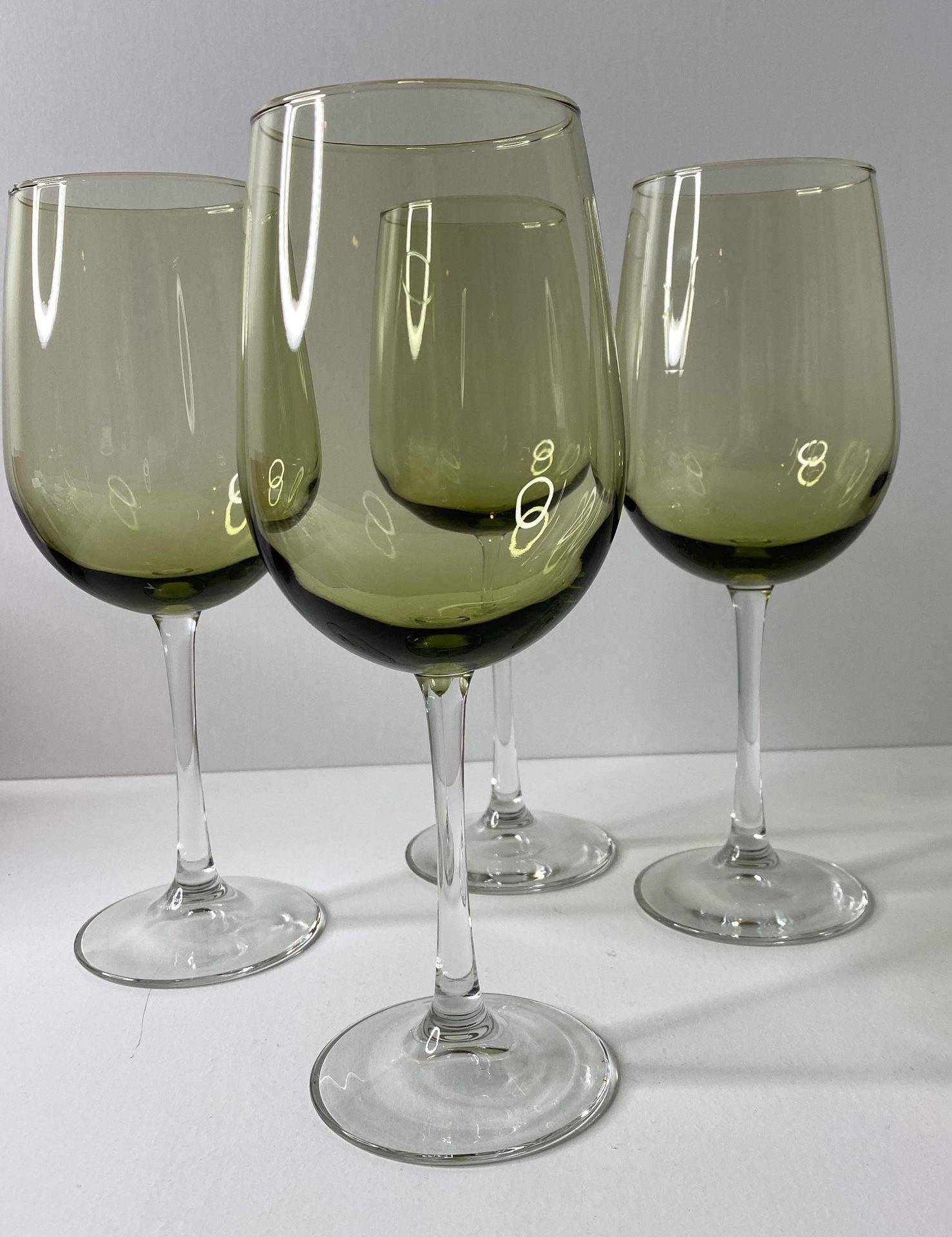 Olive Green Wine Glasses Clear Stem Set Of 4