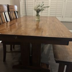 Solid Wood Farmhouse  Dining Table + Matching Bench