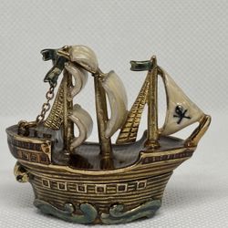 Authentic Vintage MONET Enamel Pirate Ship Trinket Box