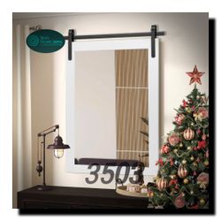 24"x36" Farmhouse Rustic White Wood Framed Bathroom Vanity Mirror | Barn Door Style Wall Decor