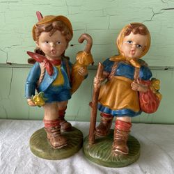 Vintage Pair 10" FAUX Hummel Brother & Sister Ceramic Figurines