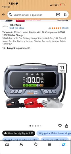 YaberAuto 12-in-1 Jump Starter with Air Compressor