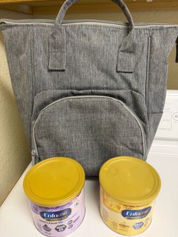 Enfamil and grey diaper bag