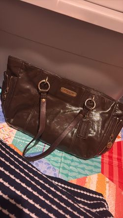 Coach Brown Patent Leather Tote Bag