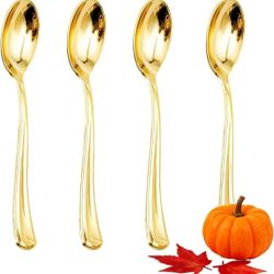 bUCLA 600PCS Gold Heavy Duty Disposable Plastic Spoons For Party&Wedding

