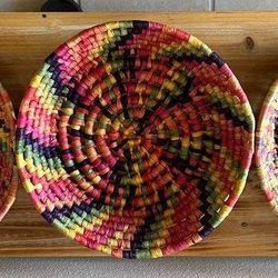 Colorful Woven Baskets 3 Storage Art Wicker Woven Raffia Rattan