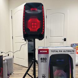 ION High-Power Sound System - Total PA (Ultimate) - Party Bluetooth Speaker 650W + 2 Mics, LED LIGHTS