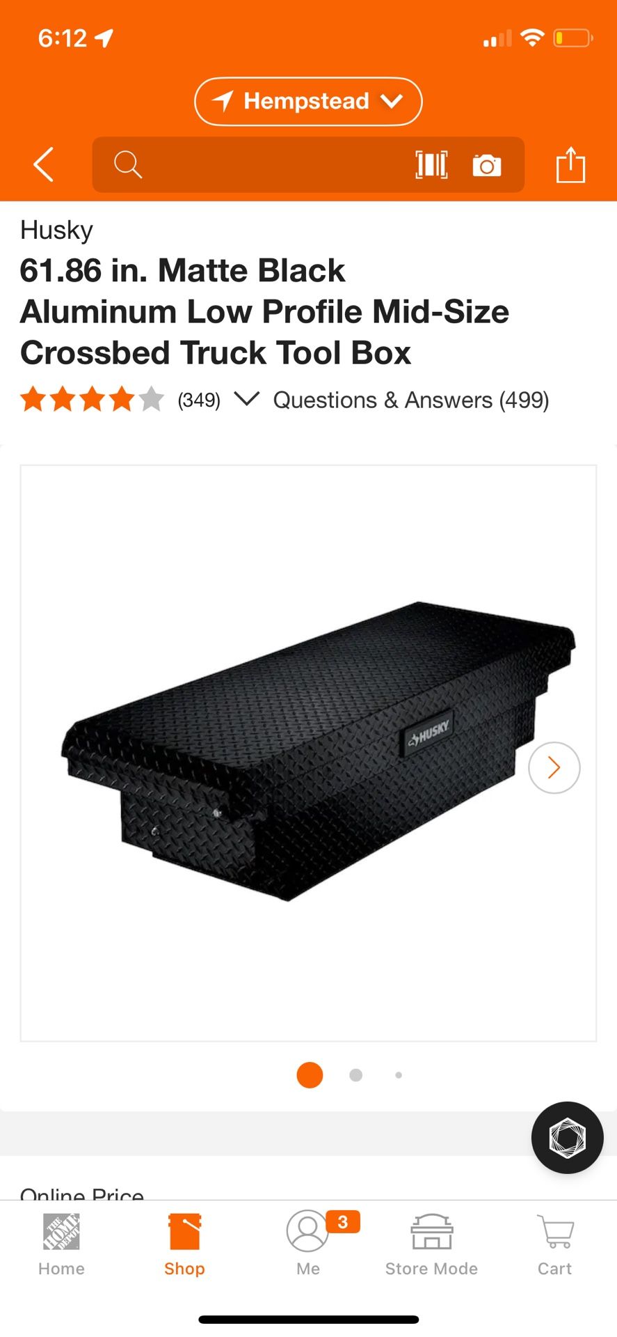 Husky 61.86 in. Matte Black Aluminum Low Profile Mid-Size Crossbed Truck Tool Box