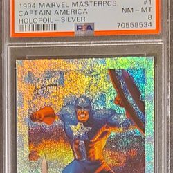 Vintage Graded 1994 Marvel Masterpieces Captain America Sillver Holofoil Card PSA 8 - Avengers - Rare - MCU