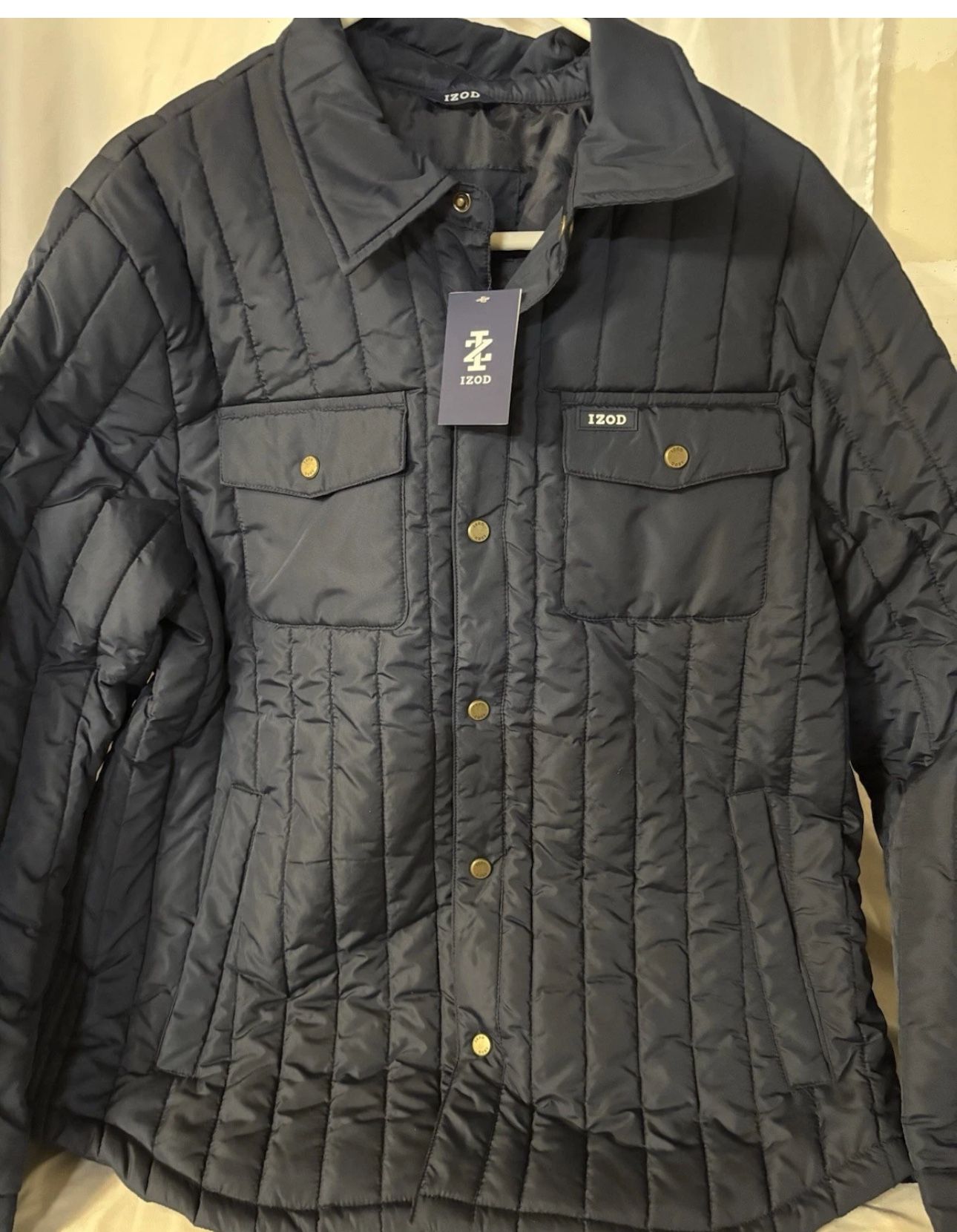 Izod Men’s Lightweight Poly Shirt Jacket Navy Color Size L NWT