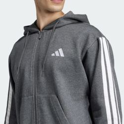Men's Adidas Essentials 3-Stripes Fleece Hoodie - Large / Dark Grey Heather