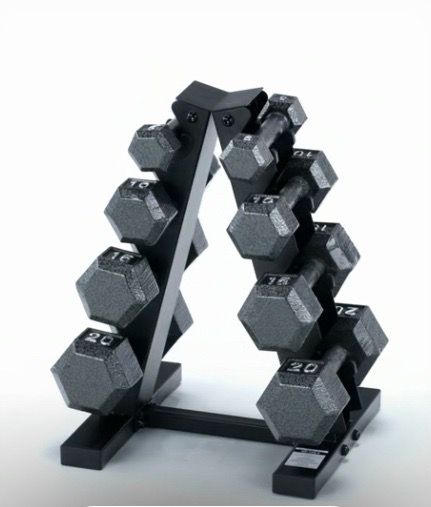 Brand new dumbbells 5-20 lbs with weight rack