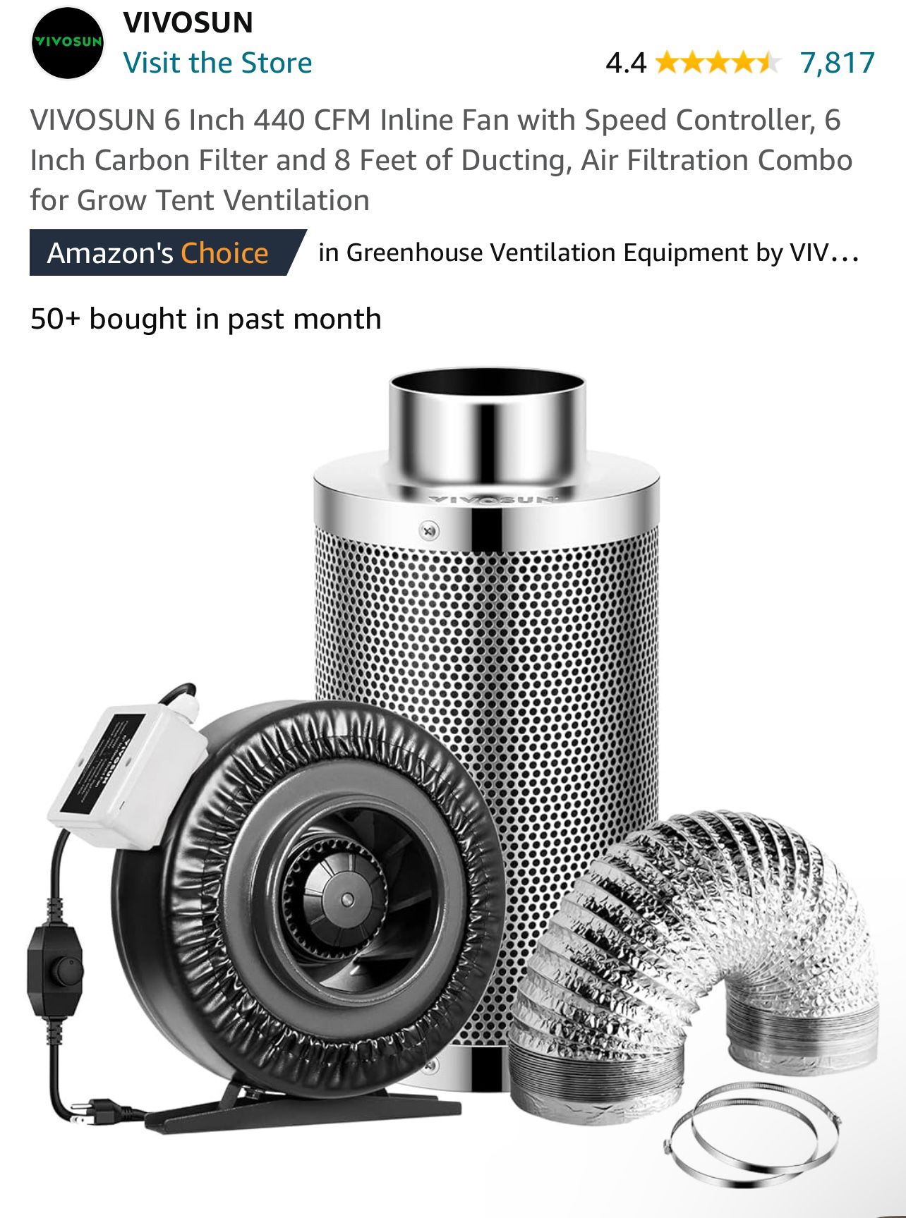 Carbon Air Filter With Inline Fan And Vent Tube