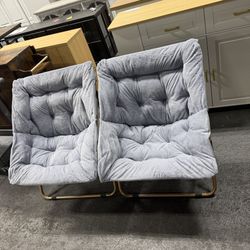 Set of 2 Folding Saucer Chair for Adults Comfy Lounge Reading Seat Accent Chair Faux Fur Lazy Seating with Thick Padded Metal Frame for Bedroom Living