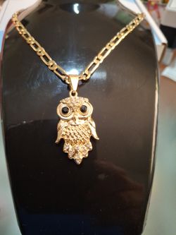 Owl/Lechuza Con Ojos Piedra Onyx Y Cadena