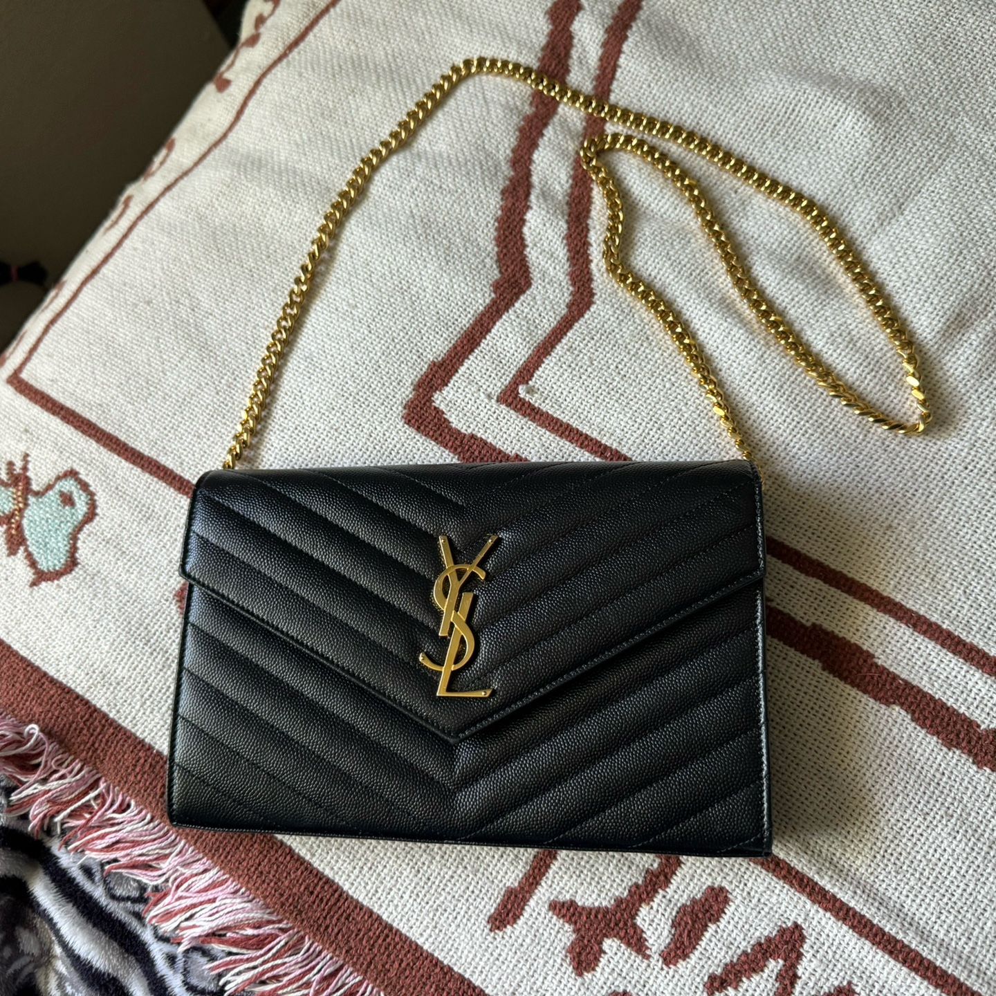 YSL Monogram Large Wallet on Chain in Grained Leather